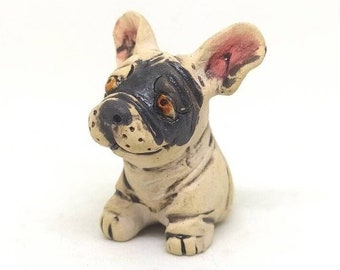 Ceramic Figurine French Bulldog,Handmade Ceramics,Pottery Sculpture,Souvenir, Collectible Gift,Home Decor,Gift for Kids, Animals Miniature