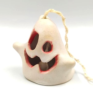 Ceramic Figurine Bell Ghost,Ceramic Bell, Handmade Bell,Home Decor,Gift for Kids, Ceramic Fantasy Sculpture,Hanger Bells, Miniature