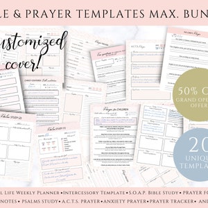 Prayer & Bible Study Ultimate Bundle- commercial use for KDP allowed. Bible Journaling Templates, Prayer Journal, Bible Study Journal.