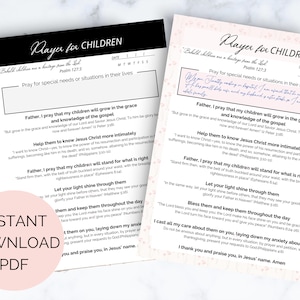 Prayer for Children, Bible Journaling Templates, Prayer Journal, Bible Study Journal, Digital Download