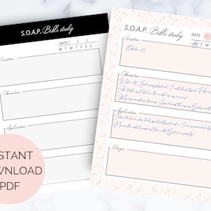 S.O.A.P. Bible Study Journal, Bible Journaling Templates, Prayer Journal, Digital Download