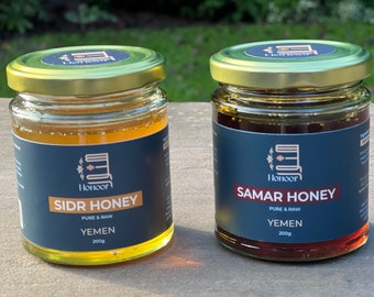 Honoor Yemeni Samar and Sidr Honey Collection Set | Natural Unfiltered Unheated Pure Honey | Unpasteurised Raw Honey Luxury Honey (2 x 200g)