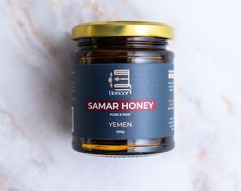 Honoor Premium Yemeni Samar Honey | Natural Unfiltered Unheated Pure Honey | Unpasteurised Raw Honey Luxury Honey in a Glass Jar | 200 Grams