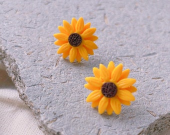 Sunflower Stud Earrings Handmade from Polymer Clay