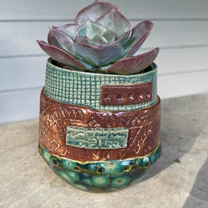 Vaso da fiori arrotondato, smalti blu e ruggine, piante grasse, 3 livelli, stile Wabi Sabi