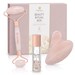 PREMIUM Rose Quartz Roller Gua Sha Set, Face Massage Set, Face Roller, Organic Rose Water Roll, Premium Gift Box, Instructions 