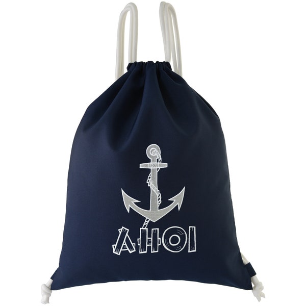 Sail bag avec motif d’ancre pour homme / femme | Sac de sport imperméable à l’eau bleu marine AHOI Anchor Gymsack Sac de sport pour hommes Sac de bateau robuste