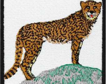 Sew-on/patch cheetah iron-on wild cat embroidered environmental protection sticker 75 x 75 mm