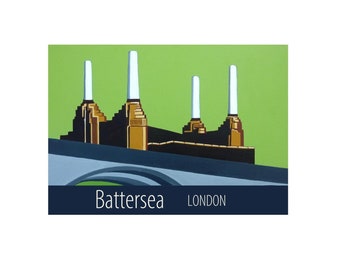 Battersea London travel poster print by Susie West | signed wall art print, London, England, Britain, UK