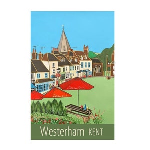 Póster de viaje de Westerham Kent impreso por Susie West / impresión de arte mural firmada, Inglaterra, Gran Bretaña, Reino Unido