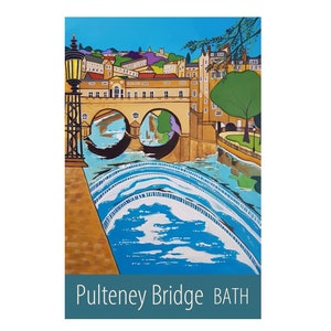 Impressão de pôster de viagem da Ponte Bath Pulteney por Susie West | impressão de arte de parede assinada, Inglaterra, Grã-Bretanha, Reino Unido