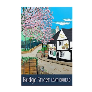 Leatherhead Bridge Street travel poster print by Susie West