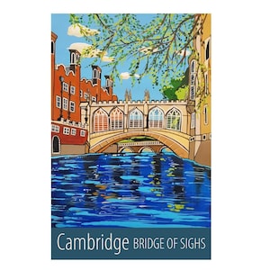 Póster de viaje del Puente de los Suspiros de Cambridge, impresión de Susie West / impresión de arte mural firmada, Inglaterra, Gran Bretaña, Reino Unido