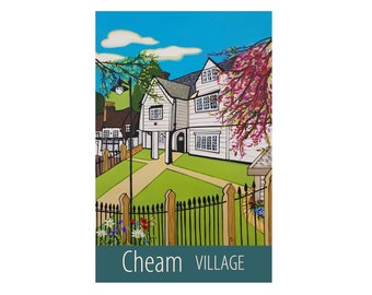 Cheam Village travel poster print by Susie West