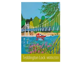 Teddington Lock Middlesex travel poster print by Susie West