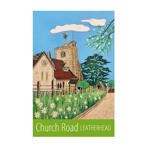 Leatherhead Church Road travel poster print by Susie West