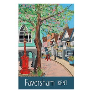 Póster de viaje a Faversham Kent impreso por Susie West / impresión de arte mural firmada, Inglaterra, Gran Bretaña, Reino Unido