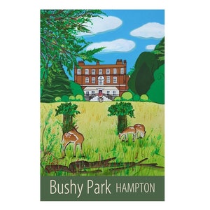 Póster de viaje a Bushy Park Hampton impreso por Susie West / impresión de arte mural firmada, Londres, Inglaterra, Gran Bretaña, Reino Unido