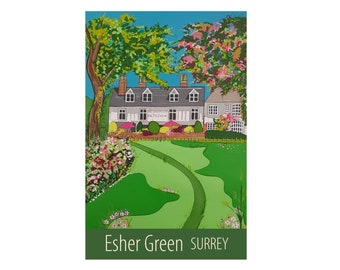 Esher Green Surrey travel poster print by Susie West | signed wall art print, England, Britain, UK