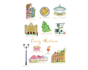 Lovely Horsham illustration print by Susie West