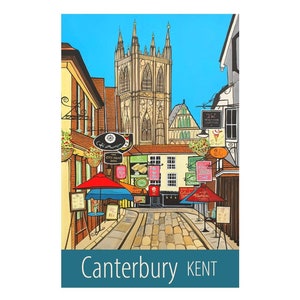 Póster de viaje a Canterbury Kent impreso por Susie West / impresión de arte mural firmada, Inglaterra, Gran Bretaña, Reino Unido