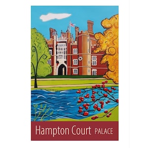 Póster de viaje del Palacio de Hampton Court, impresión de Susie West (impresión artística firmada), Inglaterra, Gran Bretaña, Reino Unido
