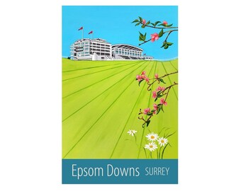Epsom Downs Surrey travel poster print by Susie West | signed wall art print, London, England, Britain, UK