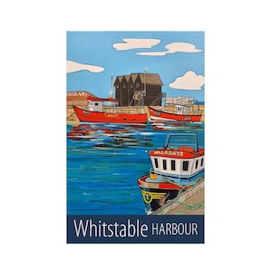 Whitstable Harbour travel poster print by Susie West | signed wall art print, Kent, England, UK