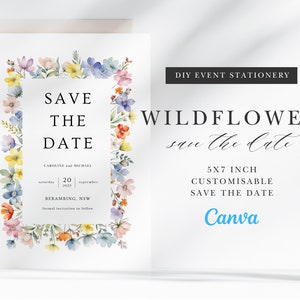 Wildflower Save The Date, Wedding Save The Date Template, Floral Bridal Shower, Wedding DIY Template, Garden Party, Love In Bloom