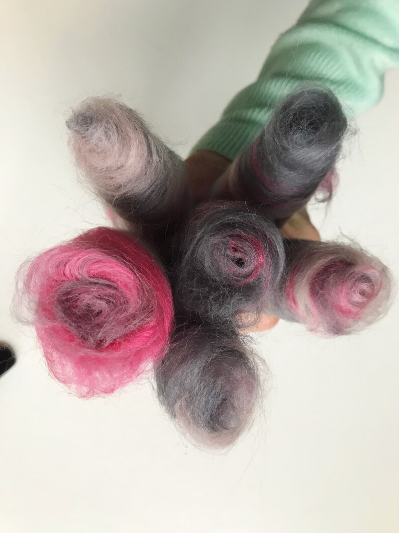 Pink and Grey blend Merino Wool Rolags Spinning Fibre Art Yarn Art Batts Spinning Batts Spinning Yarn Handspun YarnYarn Spinning