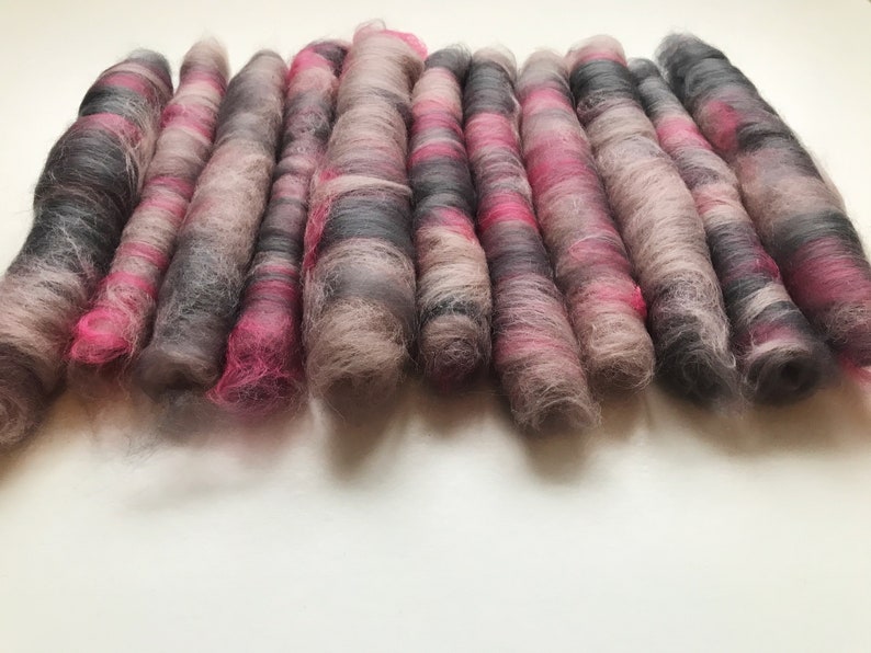 Pink and Grey blend Merino Wool Rolags Spinning Fibre Art Yarn Art Batts Spinning Batts Spinning Yarn Handspun YarnYarn Spinning
