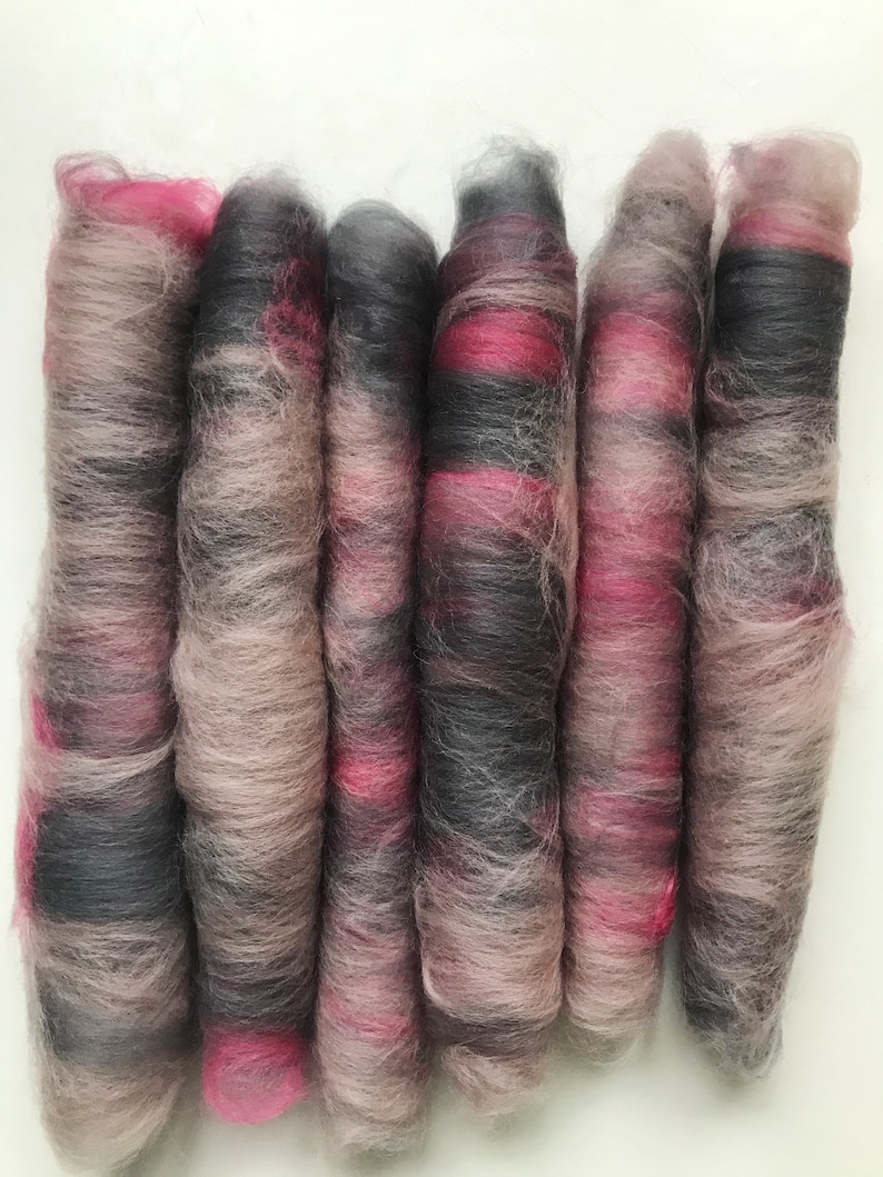 Pink and Grey blend Merino Wool Rolags Spinning Fibre Art Yarn Art Batts Spinning Batts Spinning Yarn Handspun YarnYarn Spinning