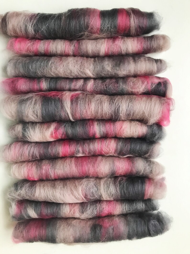 Pink and Grey blend Merino Wool Rolags Spinning Fibre Art Yarn Art Batts Spinning Batts Spinning Yarn Handspun YarnYarn Spinning