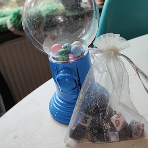Dice Gacha: random mystery single handmade resin dice pull gumball machine for dnd ttrpg crystal D4 logo D20 [New dice added frequently!]