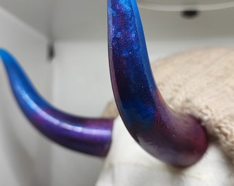 Handmade blue purple galaxy resin horns for cosplay sfx costume fantasy renfaire d&d