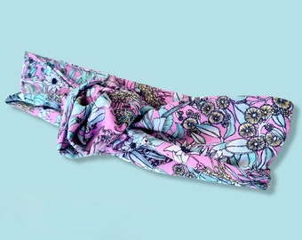 Handmade in Australia. Adjustable Cotton 'Scenic Route' Floral Wired Headband Wrap.