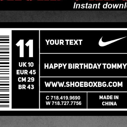 Barcode Editable Label for Giant Nike AIR JORDAN or ADIDAS Etsy