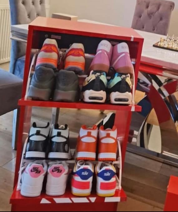 Autonomía resumen FALSO Nike Print Sneaker Cabinet Shoe Rack - Etsy