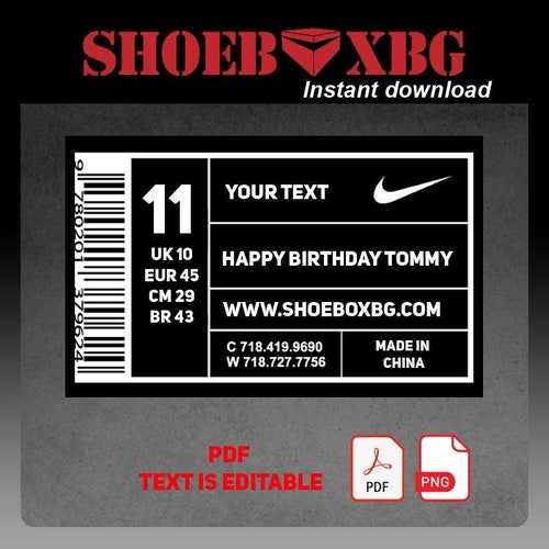 Barcode Editable Label for Giant Nike AIR JORDAN or ADIDAS - Etsy