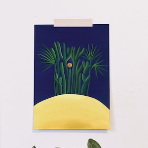 Los Cactus de la noche / Art print, cactus art, cactus painting, gouache painting, watercolor painting, cactus art print, Mexico, painting