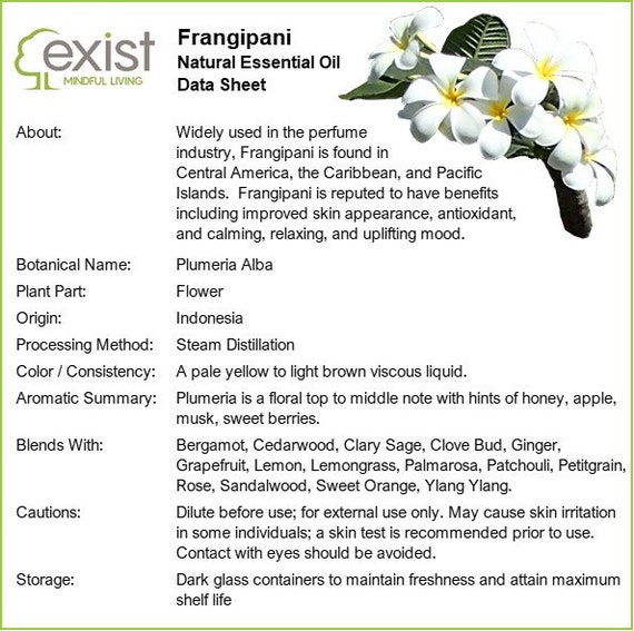 Frangipani Essential Oil, (Plumeria Alba var. cubensis). 100% Pure and  natural.