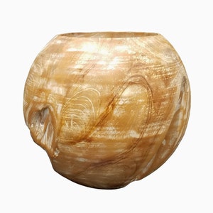 Heavy Teak Orb/Vase, 10" Diameter, Whitewashed
