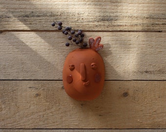 Red Face / Ceramic Wall Planter Indoor, Ceramic Wall Plant Hanger, Wall Decor, Hanging Planter Indoor