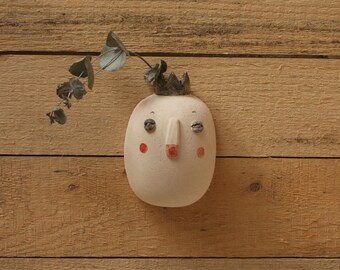 Snow Man / Ceramic Wall Planter Indoor, Ceramic Wall Plant Hanger, Wall Decor, Hanging Planter Indoor