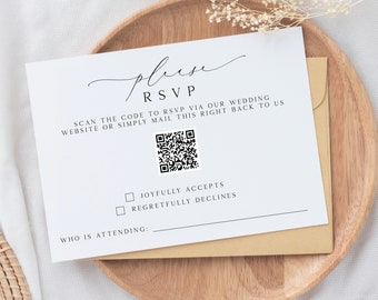 RSVP QR Code Modern Minimalist Editable Wedding Reply Card Template Simple Wedding Guest Response Card Digital Download Printable BROOK #13