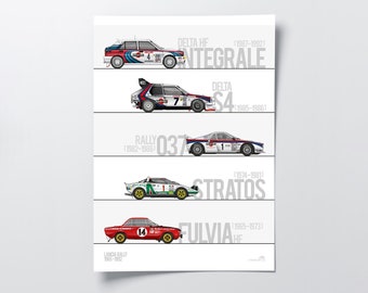 Lancia - Rallying through the decades - 65-92 - Wall Art Poster