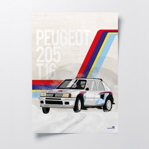 Peugeot 205 T16 FlatOut - Rally Car Poster - Group B Motorsport Wall Art - Gift for Car Enthusiast - Racing Home Decor