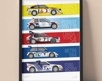 Framed Group B Rally Cars: 1980s Motorsport Art Print - Wall Art for Car Enthusiast