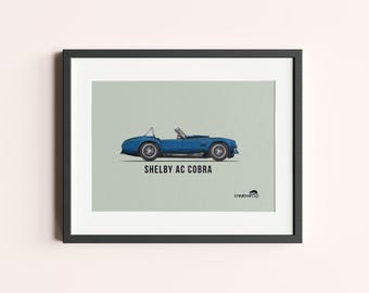 Framed Shelby AC Cobra Print: Vintage Supercar Automotive Wall Art for Car Enthusiasts