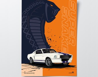 Shelby Mustang GT500 Super Snake Art Poster | Vintage Muscle Car Print